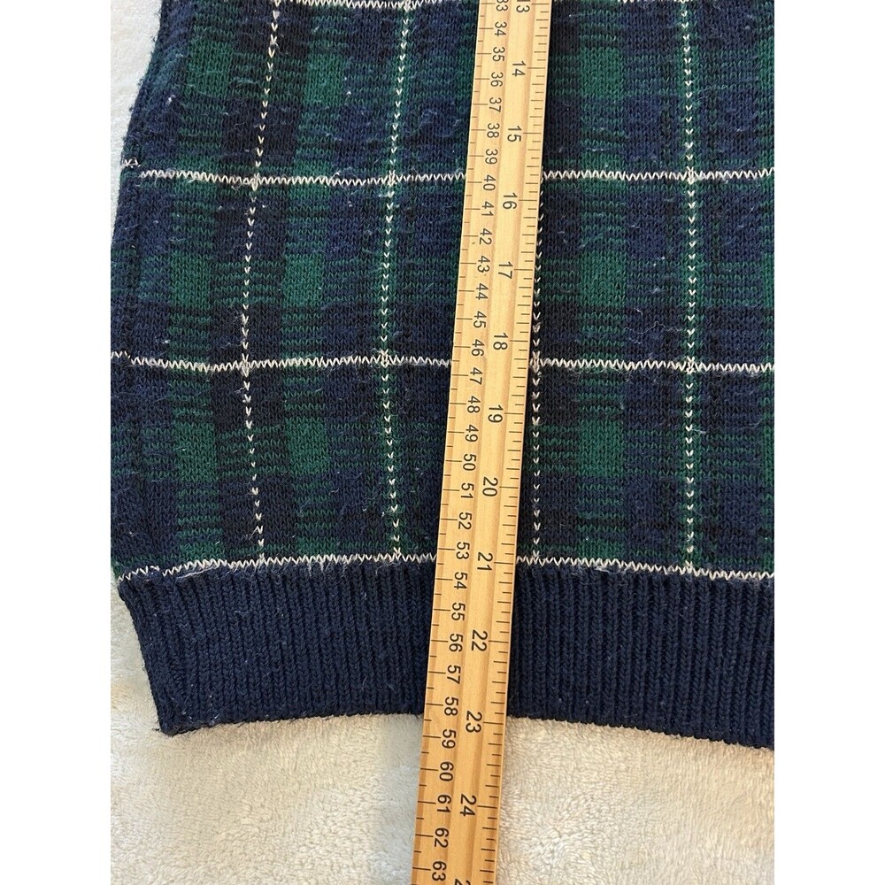 Vintage Plaid Knit Sweater Vest Women Large Green Navy Button Front Academia - Picture 7 of 10